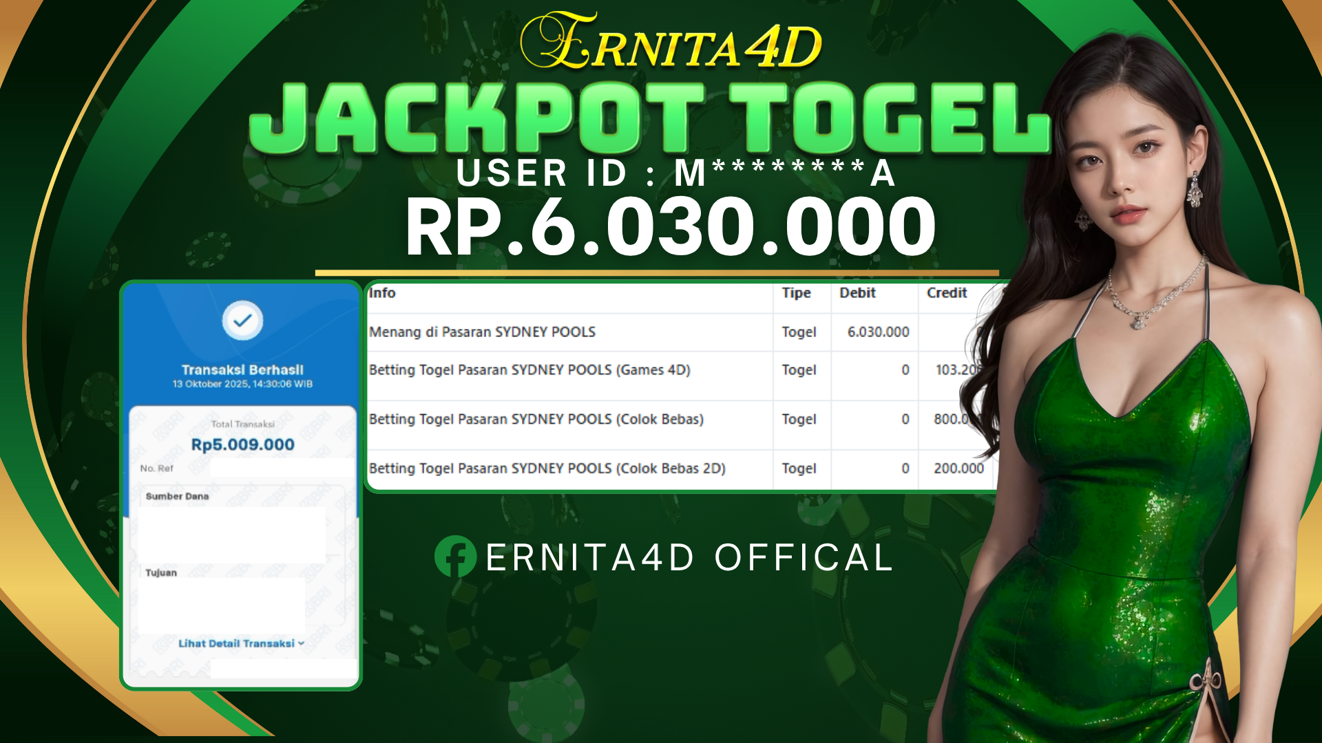 ERNITA4D JACKPOT DI TOGEL SYDNEY POOLS Rp. 6.030.000 , LUNAS